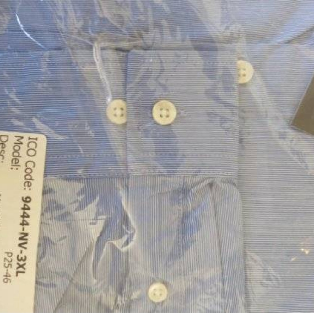 ICO Light  Blue  Striped Dress Shirt Long Sleeve Button Down Mens 3xL